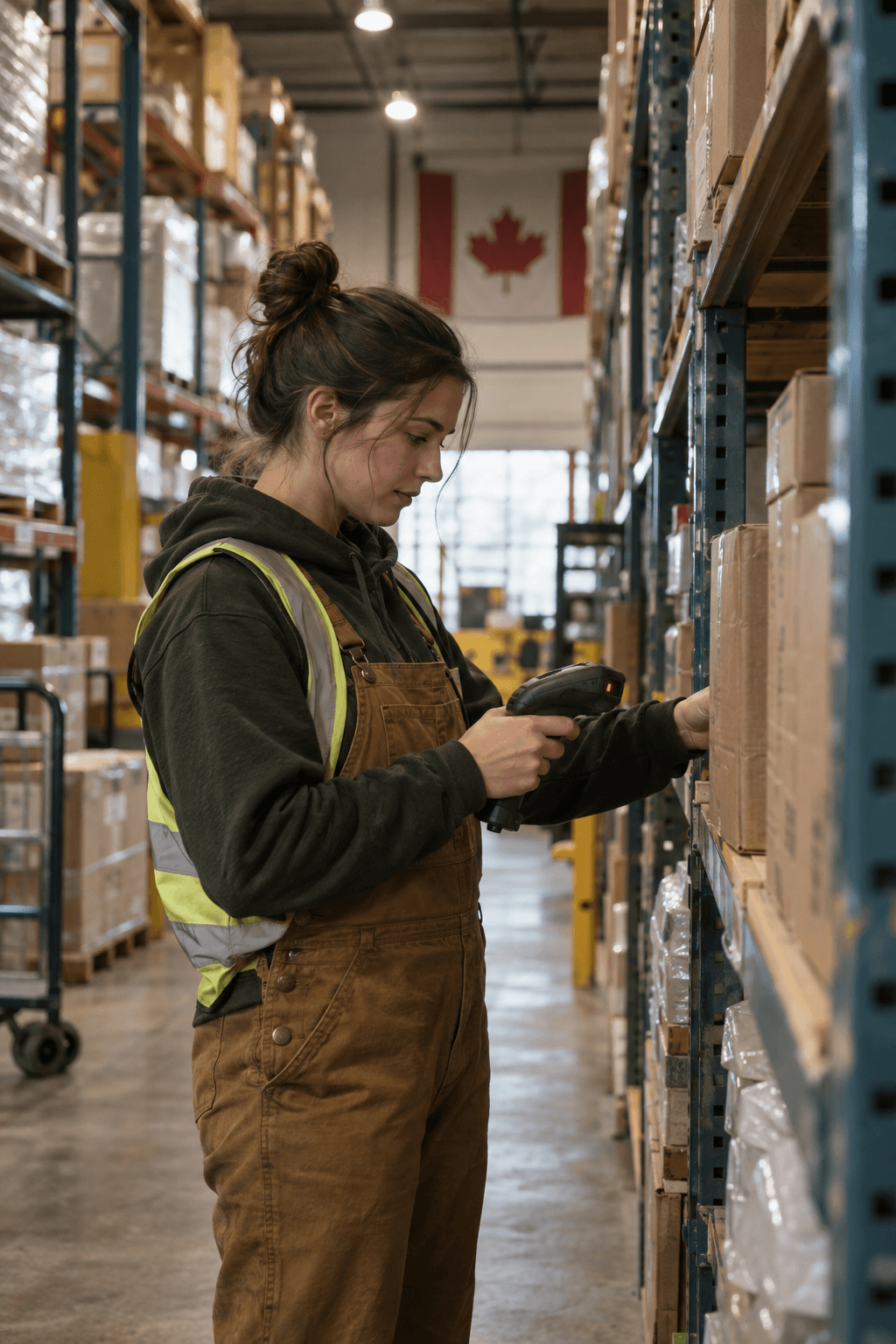Logistics worker checking inventory in a warehouse